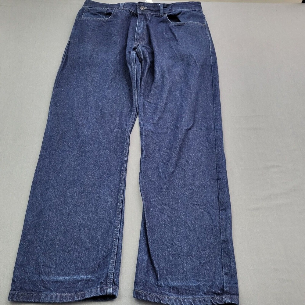Rocawear Mens Regular Fit Baggy Wide Leg Jeans Dark Indigo Blue W40 L32 Hip Hop